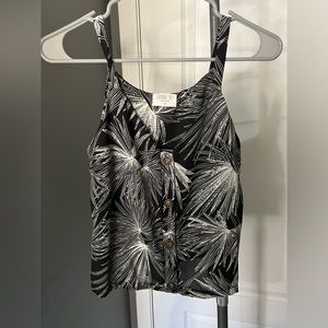 Black with White Floral Design Crop Tank Top